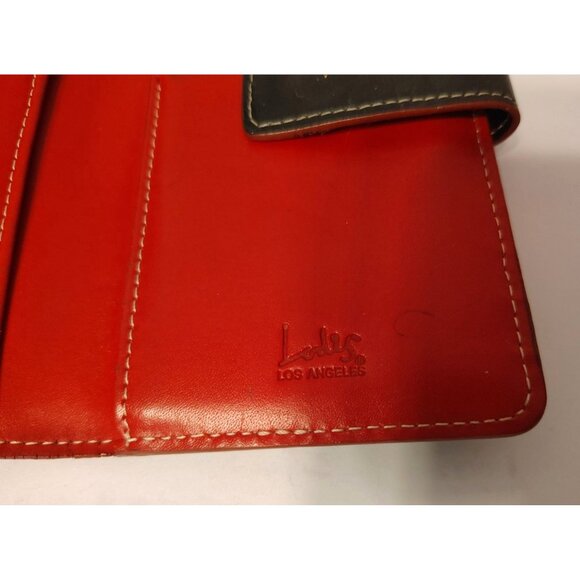 Lodis Black & Red Leather Credit Card Holder Wallet, Zip Pocket Snap Close READ - Picture 3 of 6